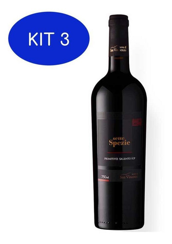 Kit 3 Vinho Sette Spezie Primitivo Salento Igp 750ml