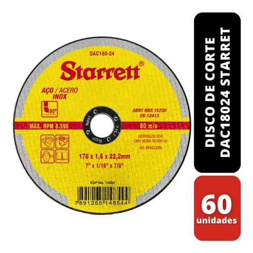 Kit 60 Disco De Corte 178x1,6 X 22,2mm Dac18024 Starret