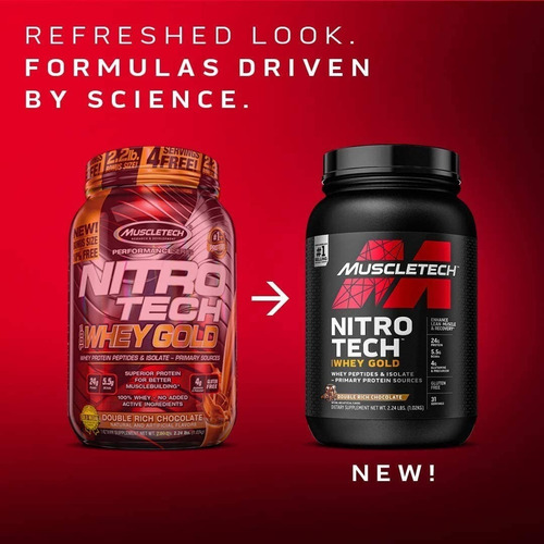 Imagen 4 de 5 de Nitro-tech 100% Whey Gold Muscletech Proteína 5.2lb 70 Serv