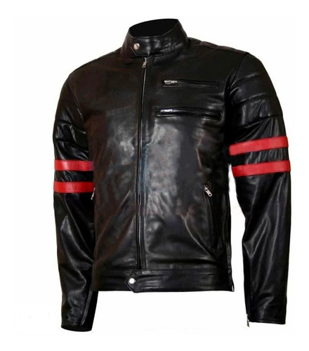 Chaqueta 100% Cuero Wolverine Tonalidad Negro Y Rojo