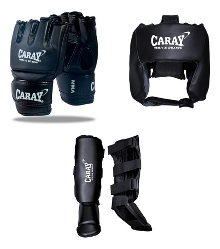 Canillera Prof. + Guantes De Mma + Protector De Cabeza Caray