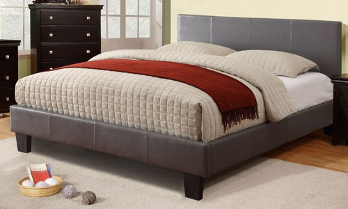 Imagen 2 de 7 de Cama Winn Park King, Cama Moderna De Piel Gris