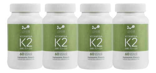 Vitamina K2 (mk7) + Vitamina D3 Leguilab X2 X 60 Capsulas Sabor Neutro Pack X4