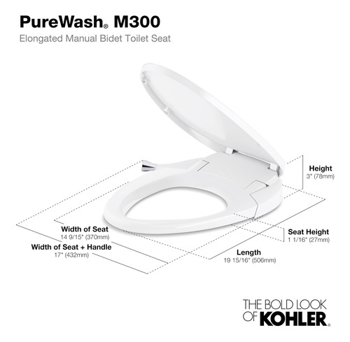 Asiento De Inodoro Alargado Kohler Purewash M300 Manual Blanco