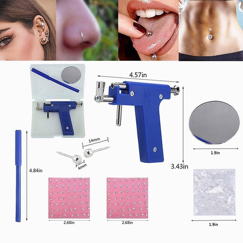 Imagen 6 de 10 de Kit Pistola Inoxidable Perforadora Cuerpo Aros Piercing