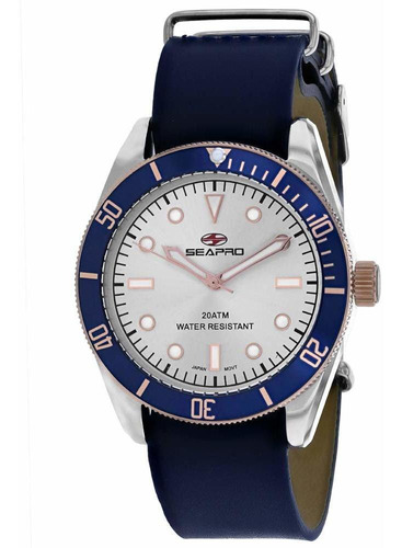 Reloj Hombre Seapro Sp0300 Cuarzo 42mm Pulso Azul En Cuero
