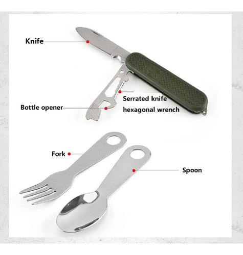 Cuchillo Plegable Multifunción Gadgets Tenedor Cuchara Ni Verde Militar