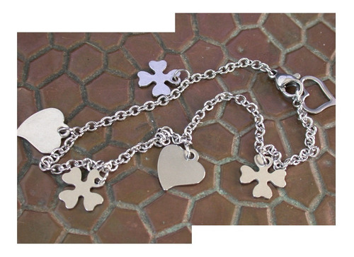 Luli Pulsera Tobillera Acero Quirurgico Dije Trebol Corazon