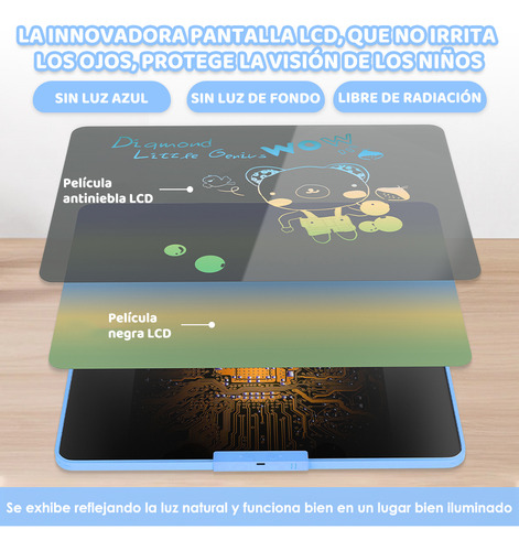 16in Pizarra Magica Tablet Dibujo Lcd Recargable Juguetes Ninos Regalos Bolígrafo Electrónico Magnético Color Azul Nasjac