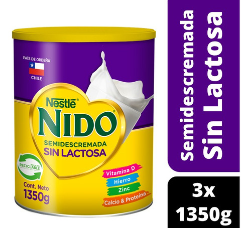 Leche En Polvo Nido® Semidescremada Sin Lactosa 1350g X3