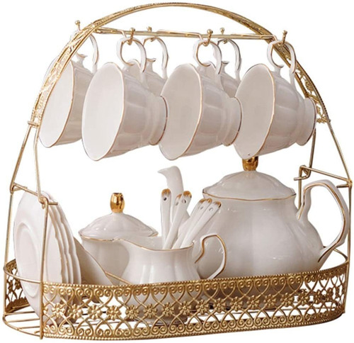 Fanquare 15 Pieces Simple White English Ceramic Tea Sets,... 