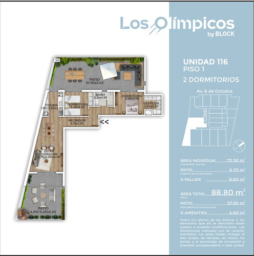 Vendo Apartamento En La Blanqueada, 2 Dormitorios, Vestidor, Patio, Piscina, Cowork, Gimnasio, Salón De Usos Múltiples.