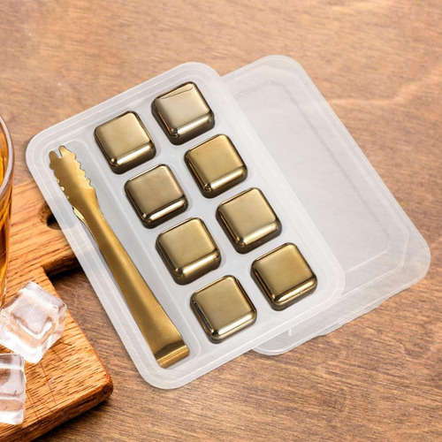 Cubitos De Hielo De Acero Inoxidable, Rocas 8 Oro Con Clip