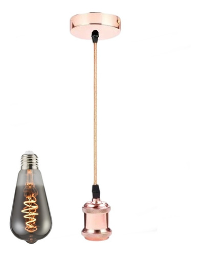 Pendente E27 Cobre Rose E Lâmpada Led St64 4w Fumê Black