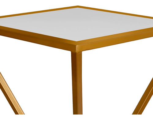 Mesa De Canto Lateral Quadrada Austria Aço Mdf Dourada Branc
