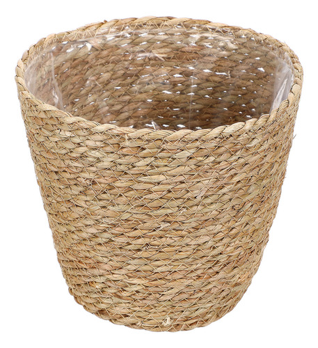 Maceta Tejida Con Forro, Cesta De Flores Tejida Con Paja, Mu