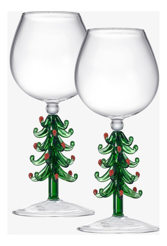 Copas De Vino De Arbol De Navidad Verde Cristal, Juego De 2,