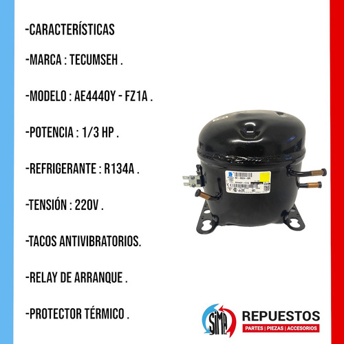 Motor Compresor Bocha Heladera Familiar Ae4440y 1/3hp R134a