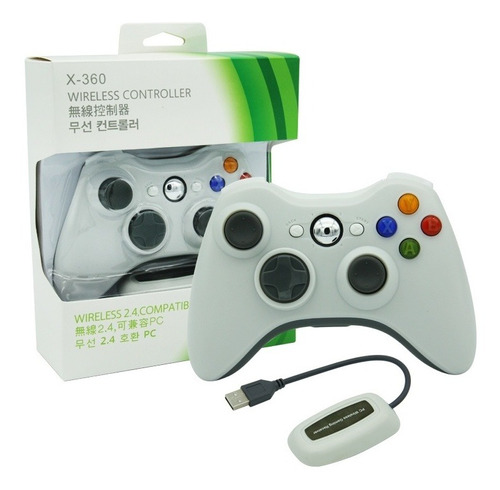 Joystick Inalambrico Xbox 360 Y Pc Receptor Usb Blanco