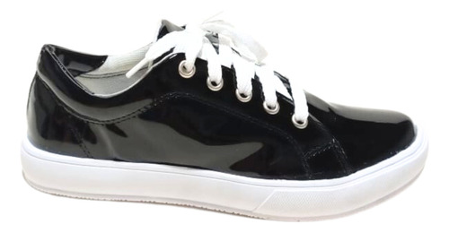 Zapatilla Mujer Charol Urbanas Sneaker Blancas Y Negras