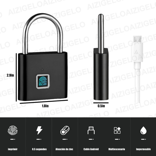 Candado De Huella Digital Resistente Al Agua Usb Recargable