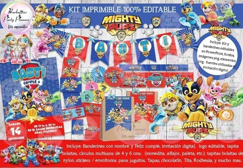 Kit Imprimible Paw Patrol Mighty Pups Patrulla 100% Editable