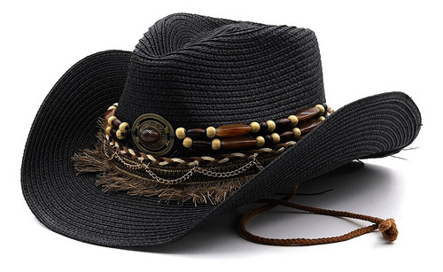 Sombrero De Paja De Vaquero Con Borlas En Forma De Concha Pa