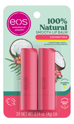 Eos Balsamo Labial 100% Natural, Leche De Coco, Humedad Dura