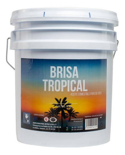 Aceite De Coco Extravirgen Brisa Tropical Cubeta 19 Litros