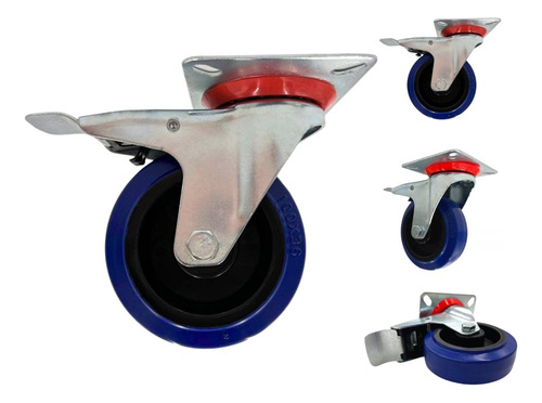 Set 4 Ruedas Color Azul Giratoria C/freno 4 Inch,cases M X04