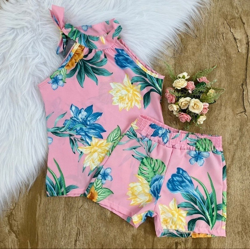 Conjunto Menina Floral Crepinho Infanto Juvenil Modinha