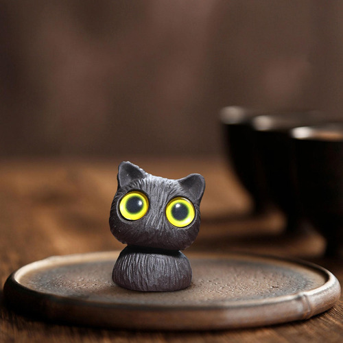 Estatua De Gato En Miniatura, Obra De Arte Ojos Amarillos