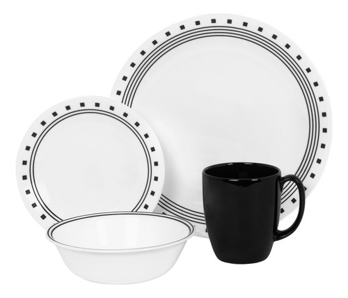 Vajilla 16 Pzs City Block Corelle - 1074208 Color Negro