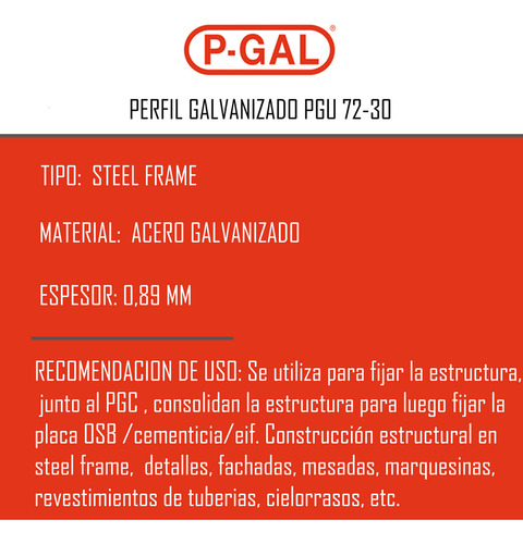 Perfil Pgu Galvanizado 70x30x0.90 Tira X 6mts