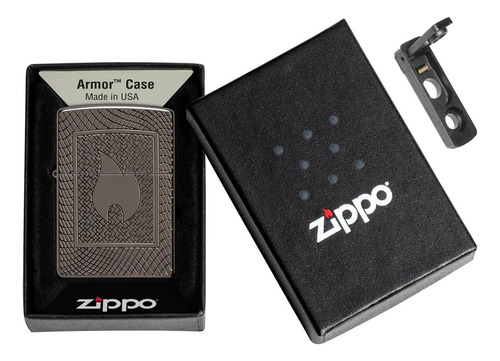 Zippo Armor Deep Carved Flame Pattern Design Black Ice