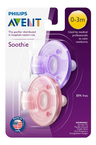 Imagen 1 de 1 de Set Chupones Avent Soothie 0 A 3 Meses Rosa Lila Original