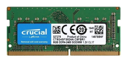 Imagen 1 de 1 de Memoria RAM color Verde 8GB 1x8GB Crucial CT8G4SFS824A