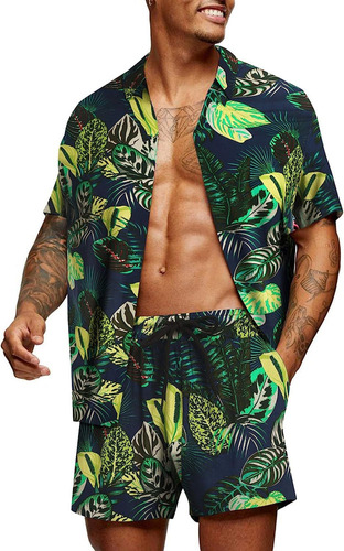 Traje Hawaiano De Hombre Camisa De Playa Y Pantalón Cort [u]