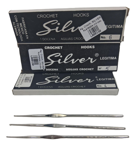 Agujas De Crochet Silver Set N 4 5 6 Combo Estilo Clasico Numeros 4-5-6 Combo