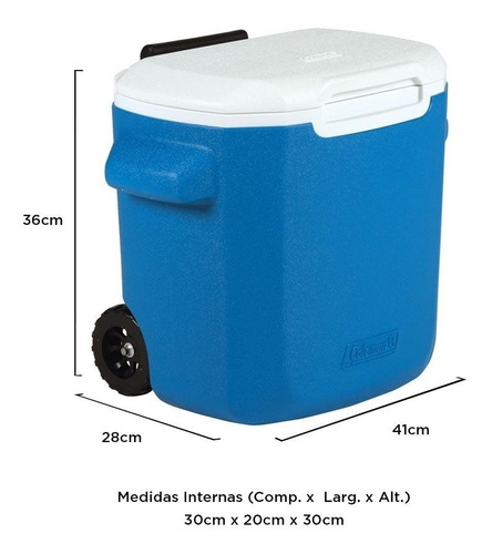 Imagem 2 de 4 de Caixa Térmica Com Rodinhas 16qt 15 Litros Azul - Coleman