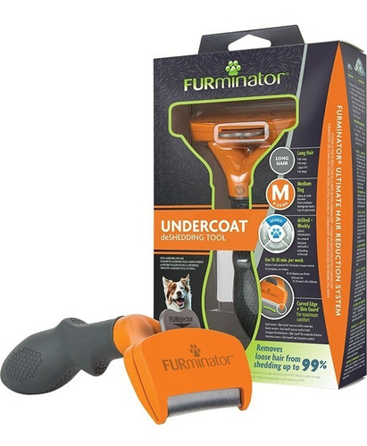 Cepillo Furminator Pelo Largo Medium Perro Mediano Color Naranja