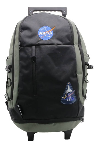 Mochila Escolar Nasa Mision Espacial Con Carro Color Negro Diseño de la tela Liso