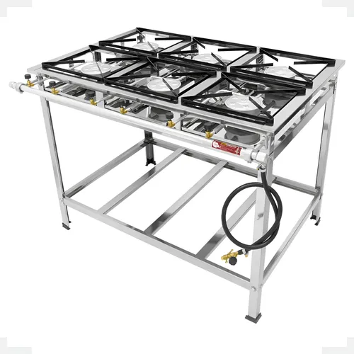 Fogão Industrial Total Inox 6 Bocas Fogareiro Alta Pressão 30x30 ...