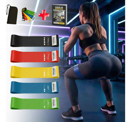 Kit 5 Faixas Elásticas Mini Band Super Band P/ Treino Exercícios Academia Funcional Fisioterapia Resistência Extensor Esporte Ginástica Pilates Cross Training + Manual de Treinos – TOPSAND Activewear