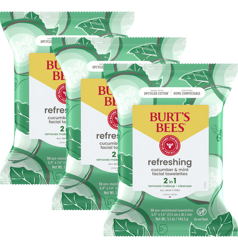 Toallitas Faciales Burt's Bees, Pepino Y Menta, 30 Unidades