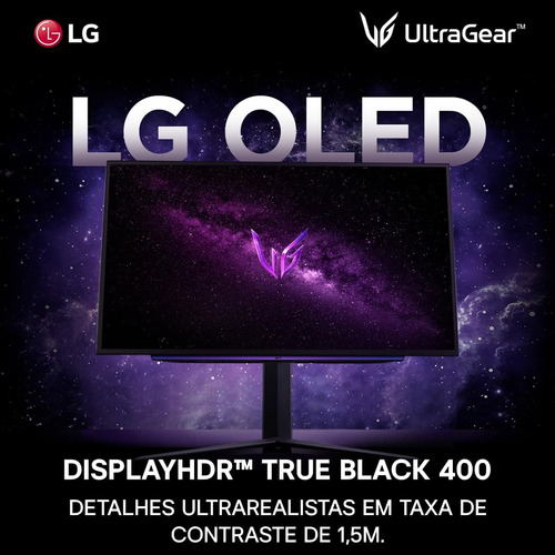 Monitor Gamer LG UltraGear OLED – Tela OLED 27”, QHD, HDR400, True black, 1.5M:1, 240Hz, 0,03ms (GtG), NVIDIA® G-SYNC® – 27GS95QE-B