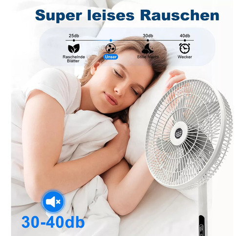 Ventilador Solar 16 Recargable De Batería Grande Silencioso Con 5 Aspas Y Usb,35000mah Ventilador Solar Recargable Con Control Remoto,Ventiladores De Piso Ajustable 16in Con Remoto 3 Vel,Blanco