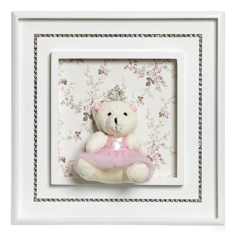 Quadro Princesa Strass Ursa Grande Rosa Quarto Bebê Infantil