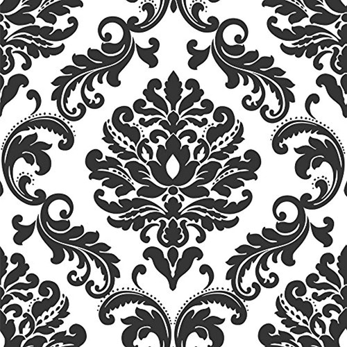 Papel Tapiz Adhesivo Con Diseño De Damasco Negro(20.5''x18ft