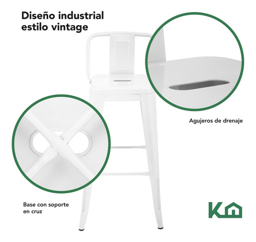Banco Alto Respaldo Tipo Tolix Vintage Minimalista Moderno Color Blanco